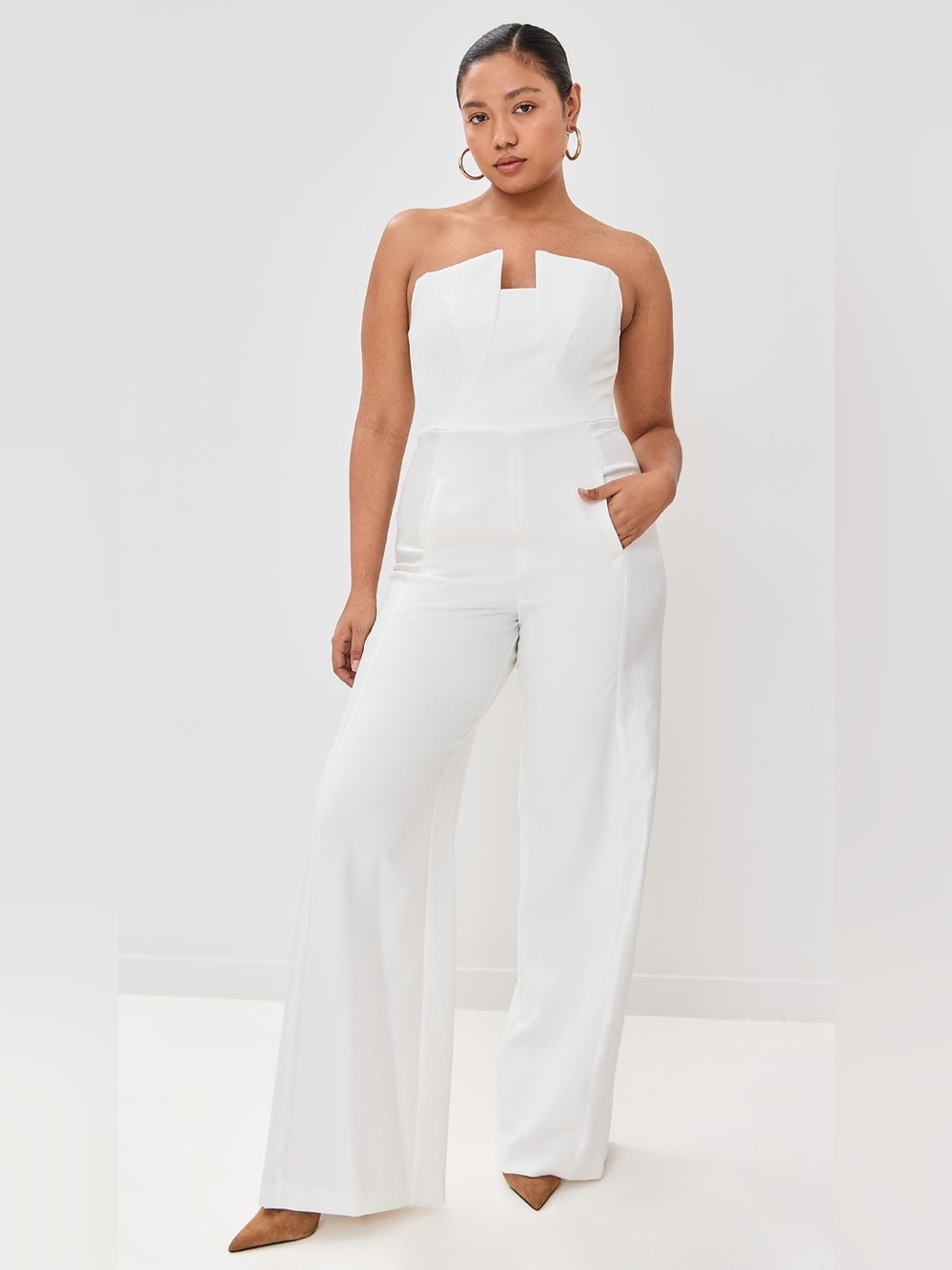 Black Halo Lena Strapless Jumpsuit White Ivory Size 8 NWT Straight Leg Cocktail